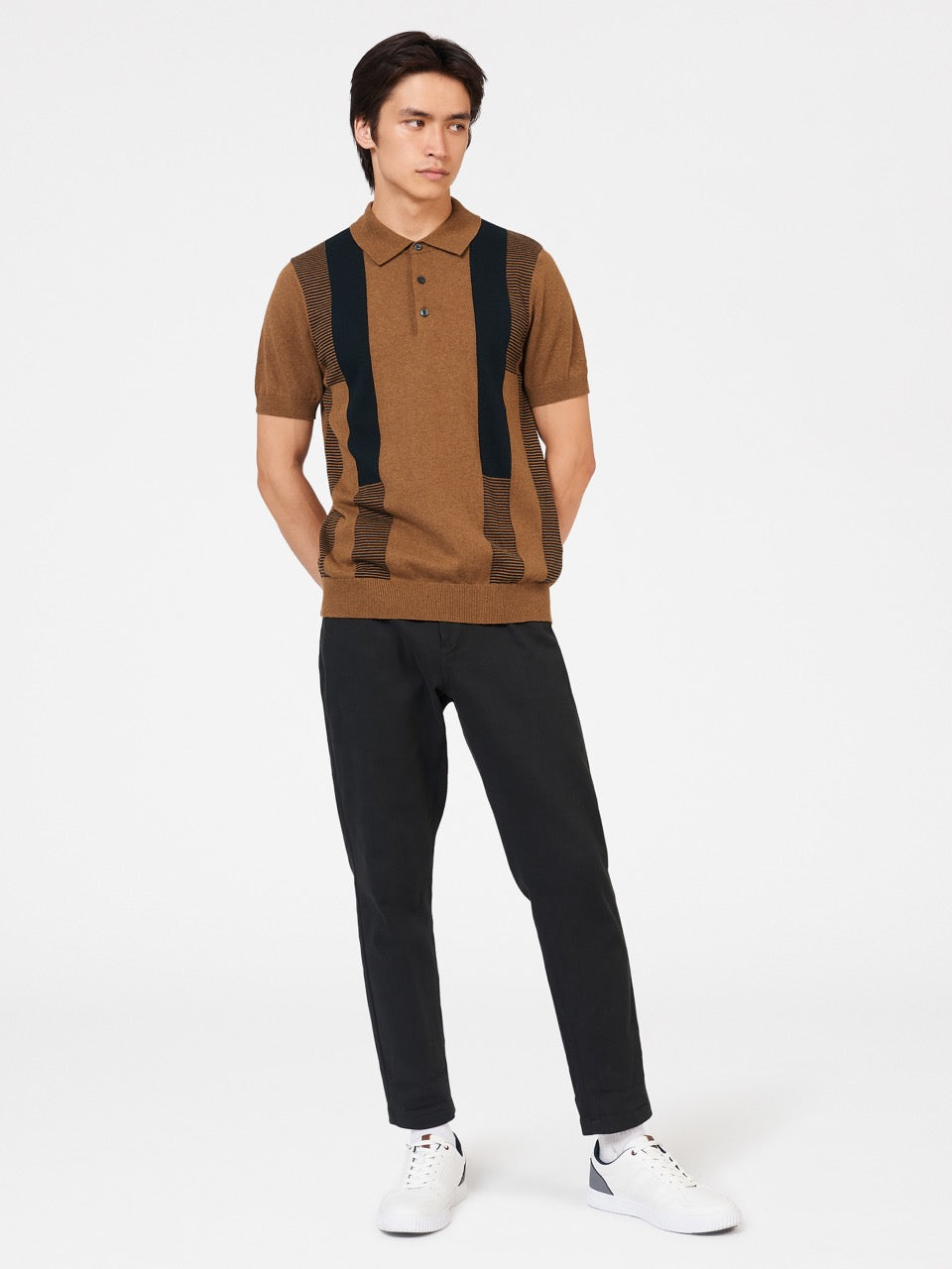 Brown Ben Sherman Intarsia Stripe Polo Neck Sweaters | 5134WOMNB