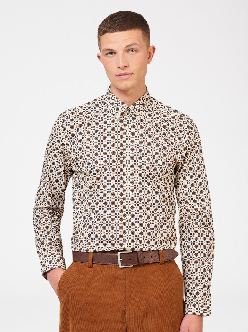 Brown Ben Sherman Retro Foulard Print Slim Fit Shirts | 6813JVKWO