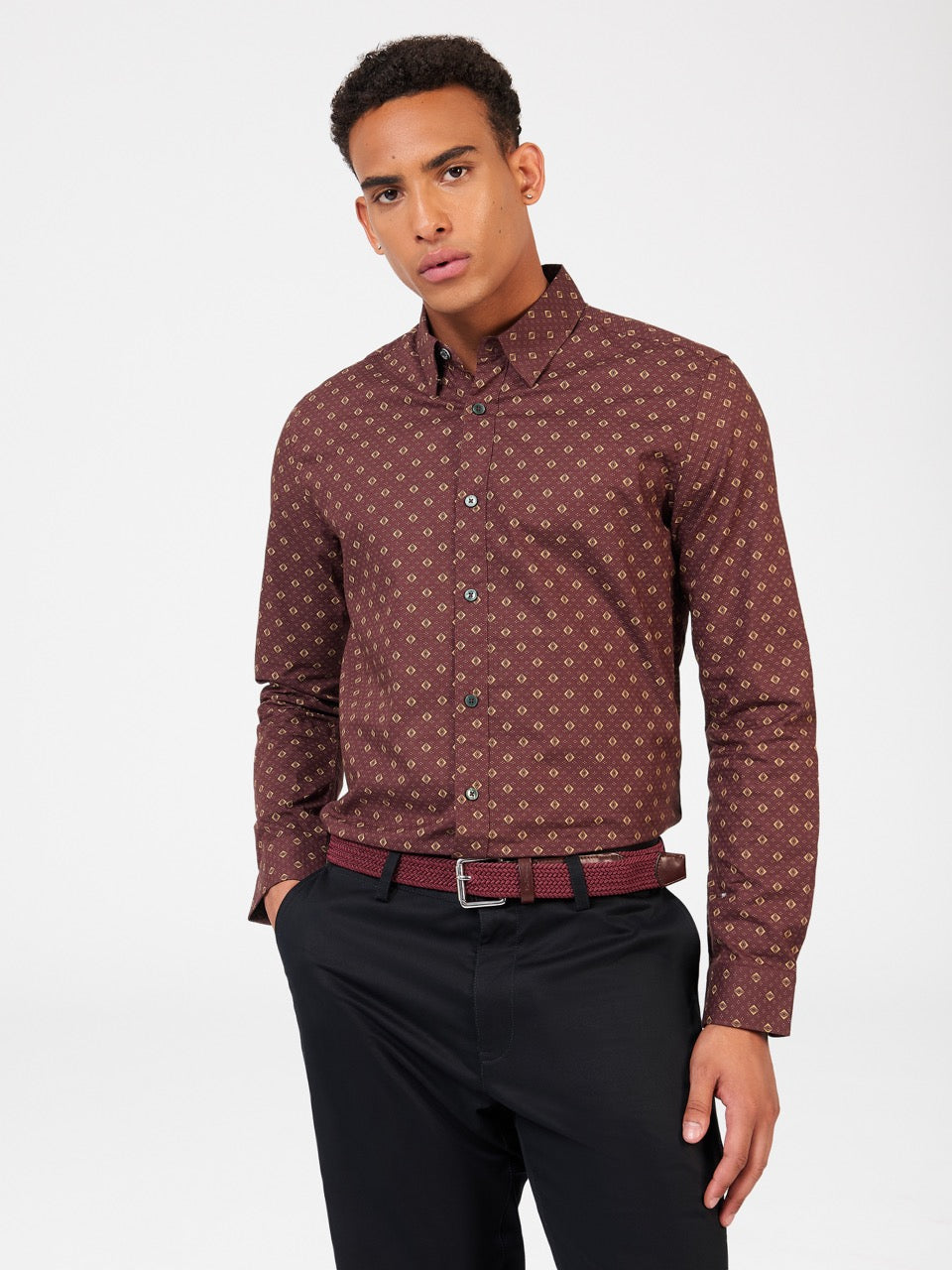 Brown Ben Sherman Signature Geo Shirts | 1305VONGX