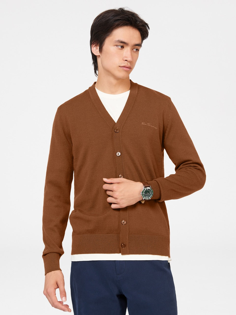 Brown Ben Sherman Signature Merino Cardigan Knitwear | 2730EJMYO