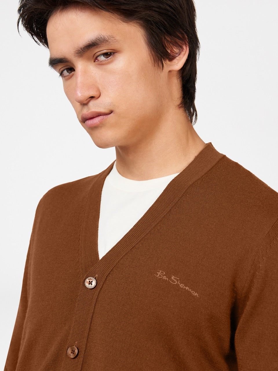 Brown Ben Sherman Signature Merino Cardigan Knitwear | 2730EJMYO