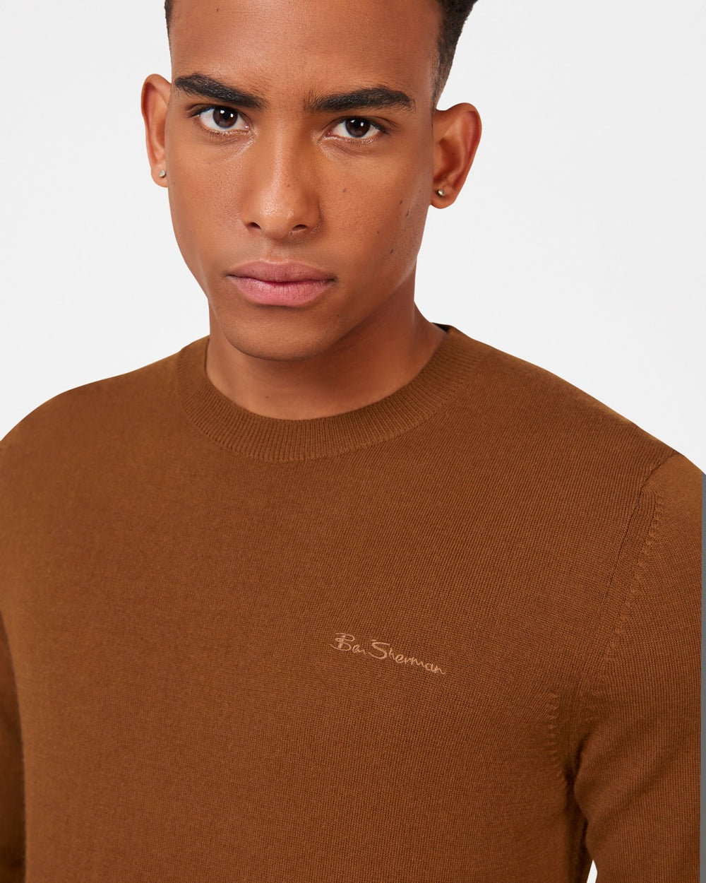 Brown Ben Sherman Signature Merino Crewneck Knitwear | 6219BQSYN