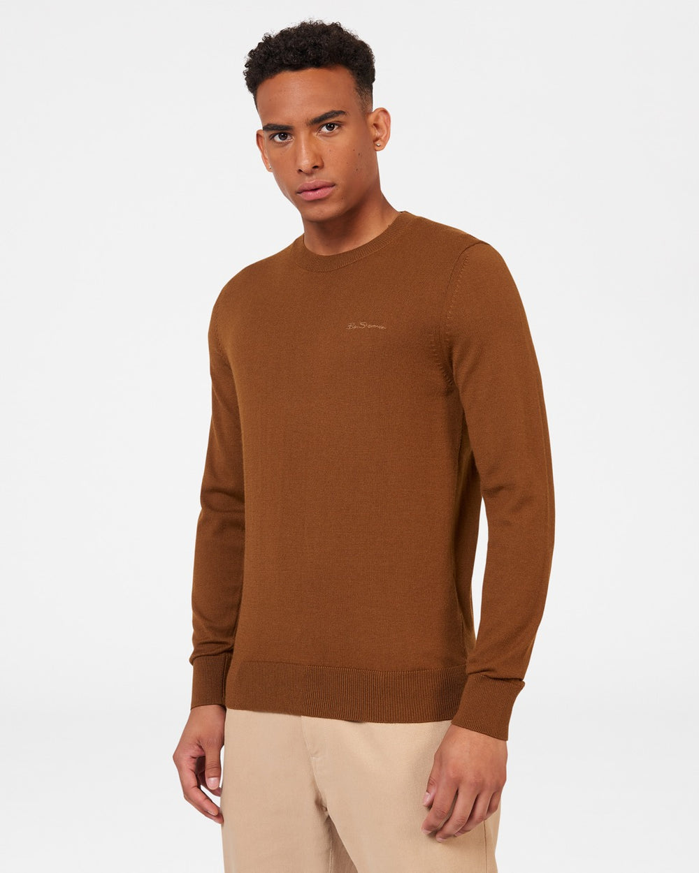 Brown Ben Sherman Signature Merino Crewneck Knitwear | 6219BQSYN