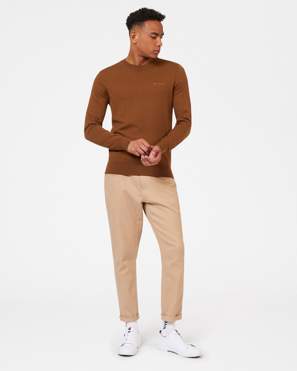 Brown Ben Sherman Signature Merino Crewneck Knitwear | 6219BQSYN