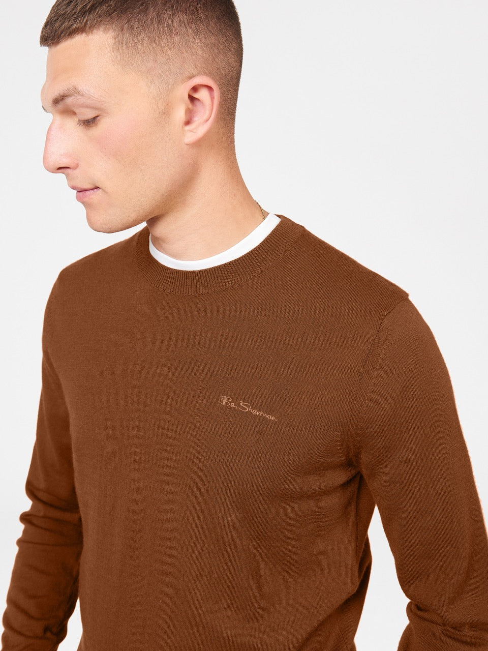 Brown Ben Sherman Signature Merino Crewneck Knitwear | 6219BQSYN