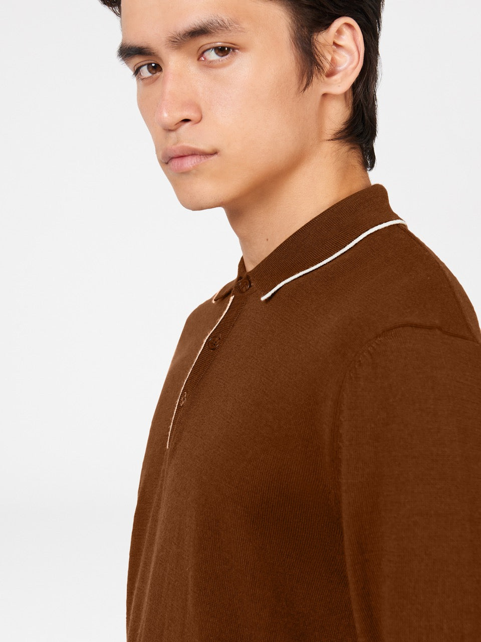 Brown Ben Sherman Tipped Merino Polo Neck Sweaters | 1694EUNKS