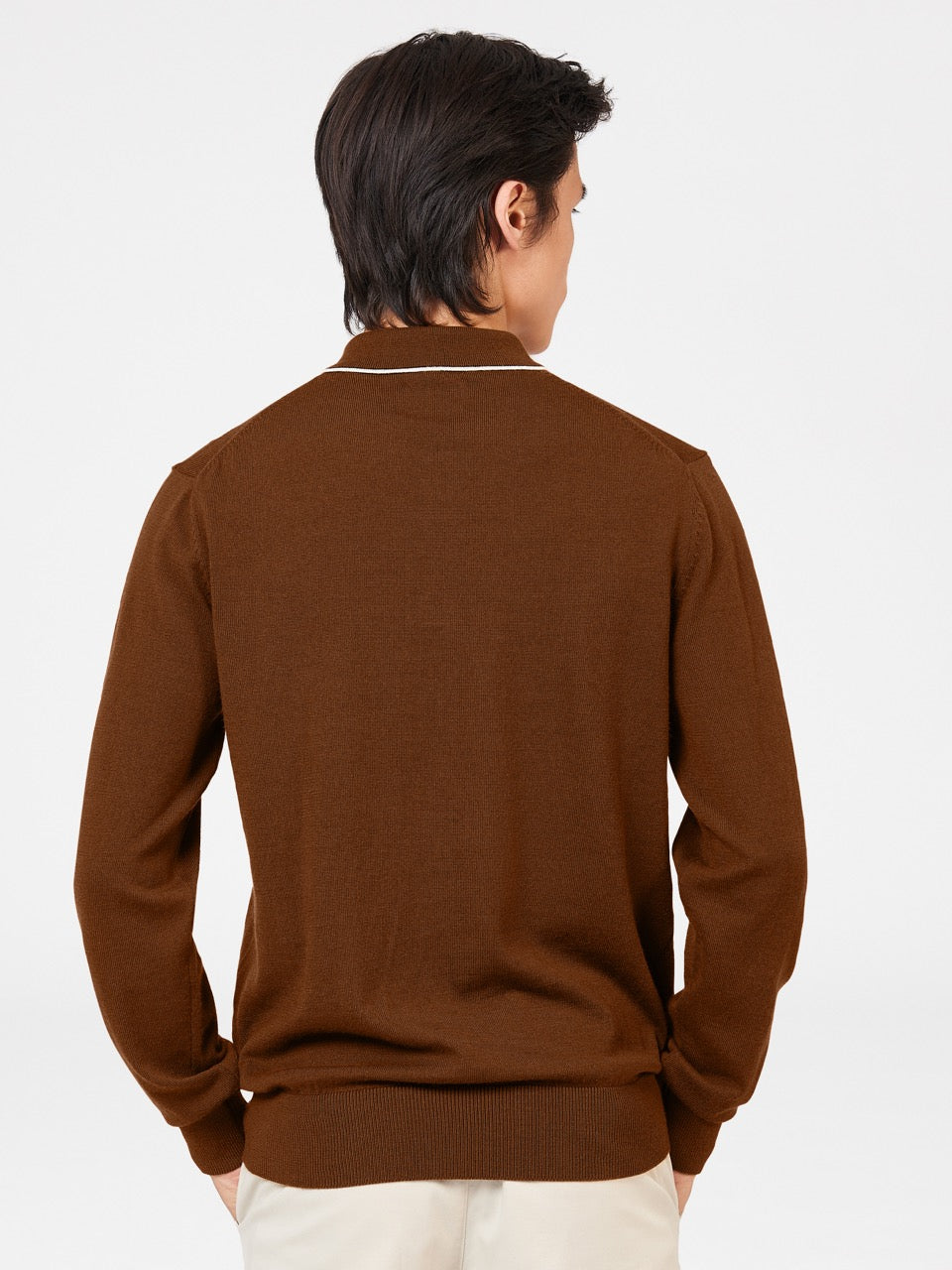 Brown Ben Sherman Tipped Merino Polo Neck Sweaters | 1694EUNKS