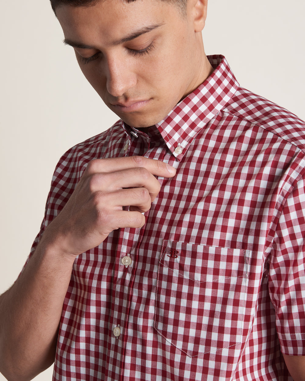 Burgundy Ben Sherman Short Sleeve House Poplin Gingham Shirts | 2756WOYPR