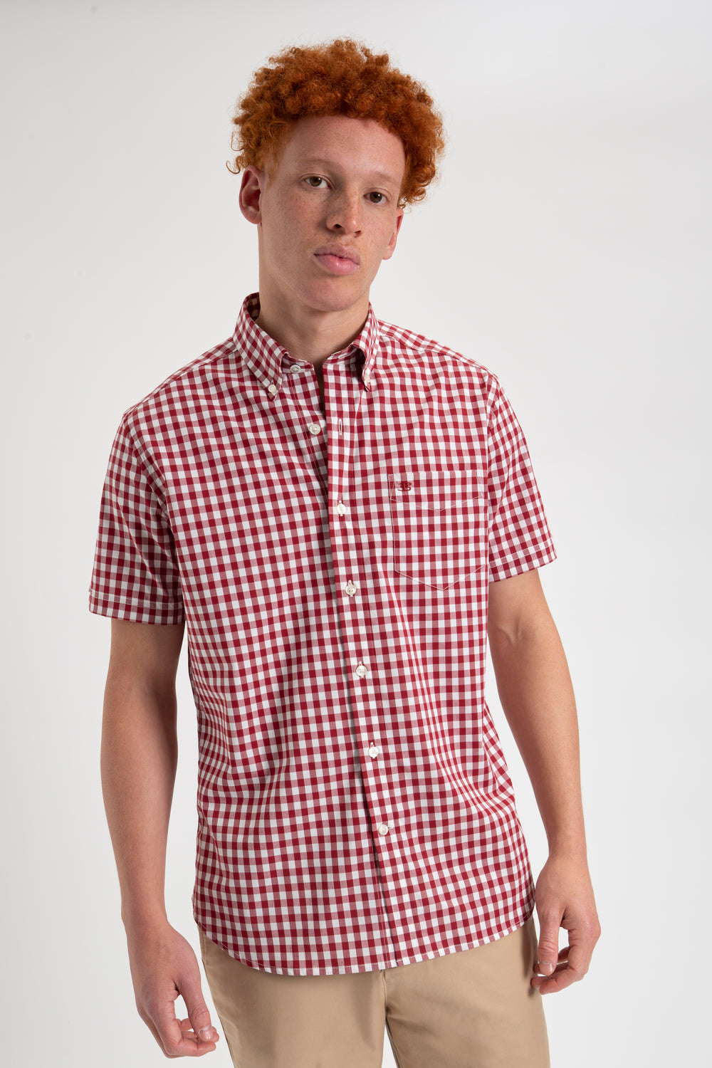 Burgundy Ben Sherman Short Sleeve House Poplin Gingham Shirts | 2756WOYPR