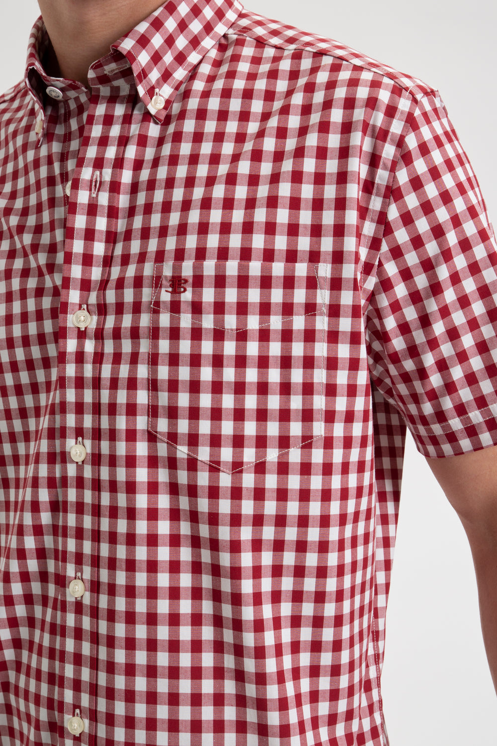 Burgundy Ben Sherman Short Sleeve House Poplin Gingham Shirts | 2756WOYPR