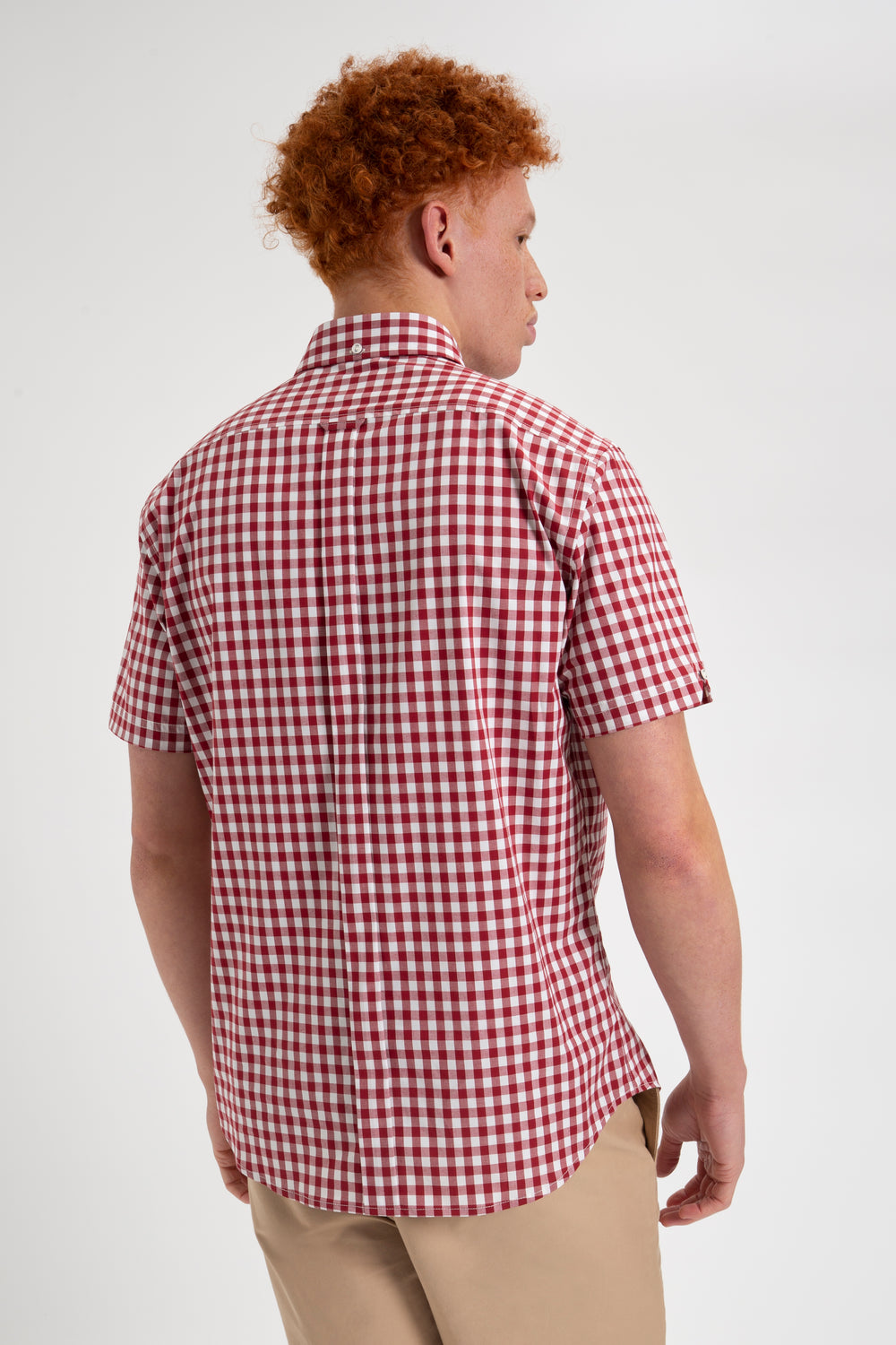 Burgundy Ben Sherman Short Sleeve House Poplin Gingham Shirts | 2756WOYPR