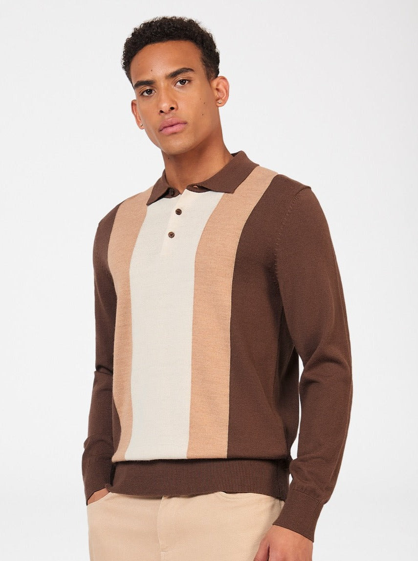 Chocolate Ben Sherman Block Stripe Merino Polo Neck Sweaters | 3169QGRCA