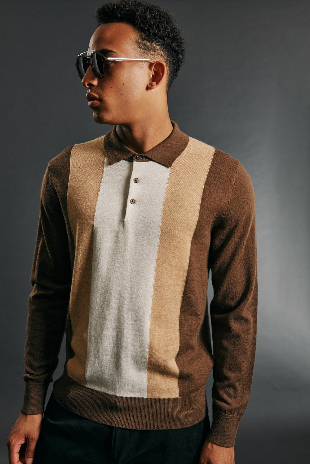 Chocolate Ben Sherman Block Stripe Merino Polo Neck Sweaters | 3169QGRCA