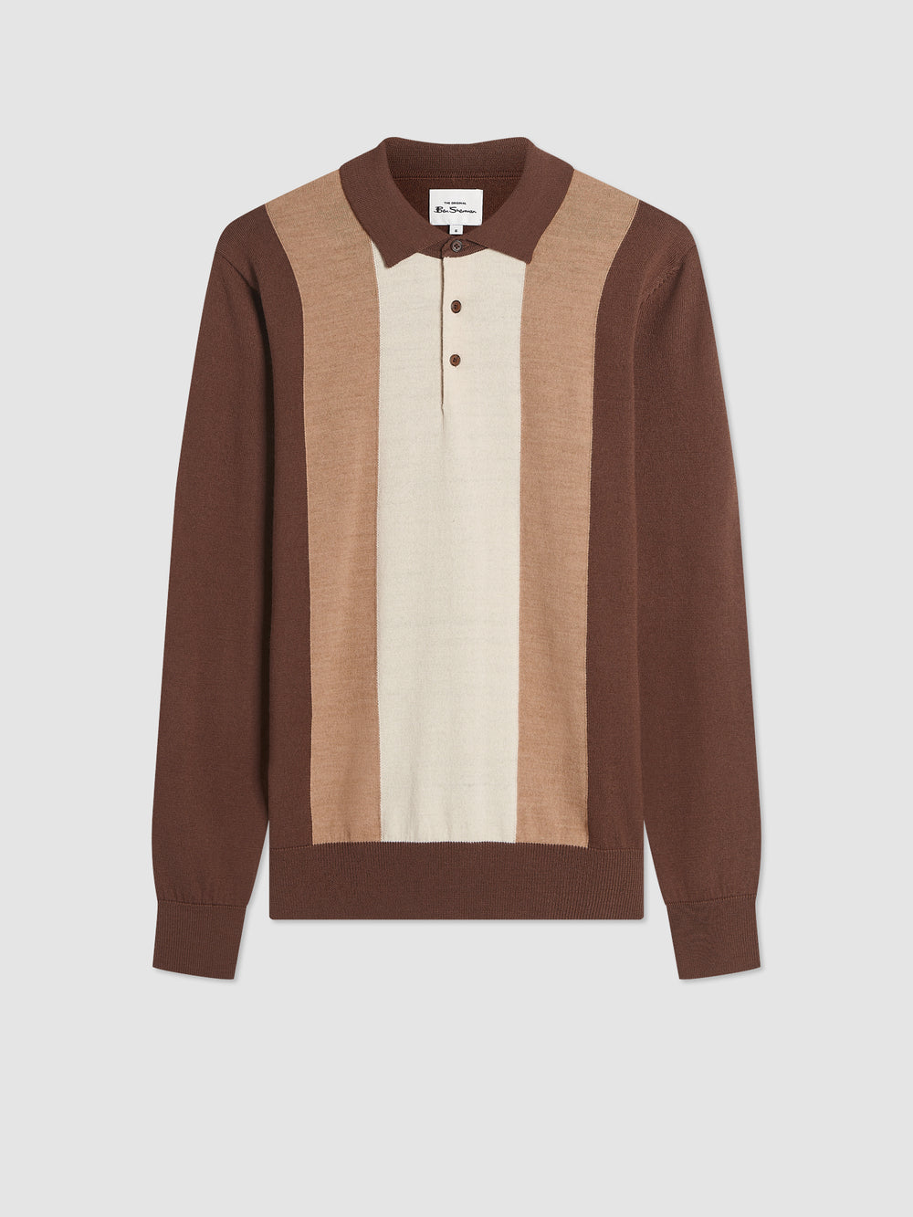 Chocolate Ben Sherman Block Stripe Merino Polo Neck Sweaters | 3169QGRCA