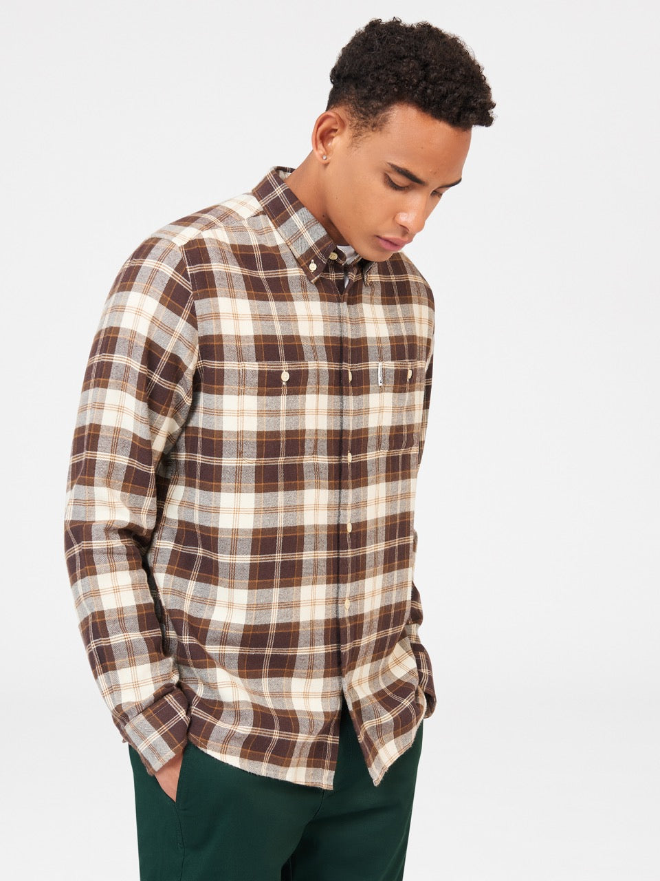 Chocolate Ben Sherman Brushed Plain Check Shirts | 9430SHRBI