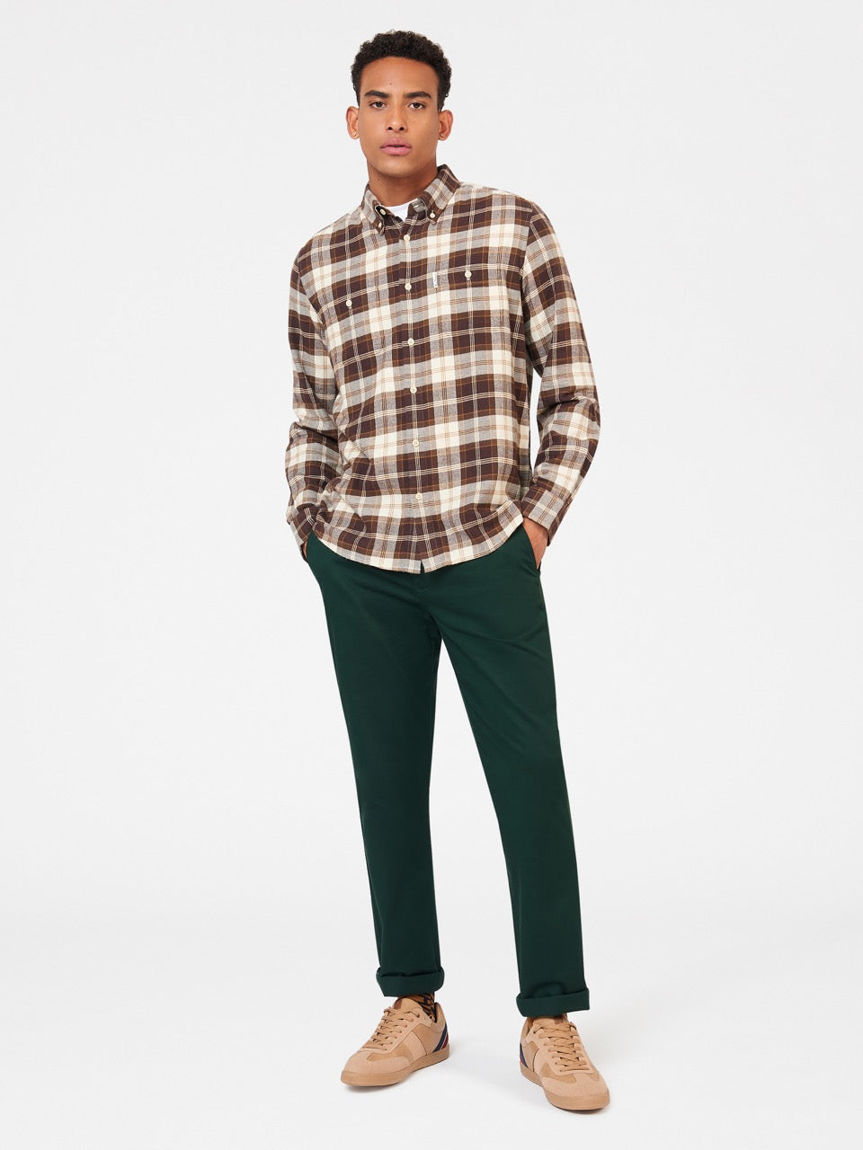 Chocolate Ben Sherman Brushed Plain Check Shirts | 9430SHRBI