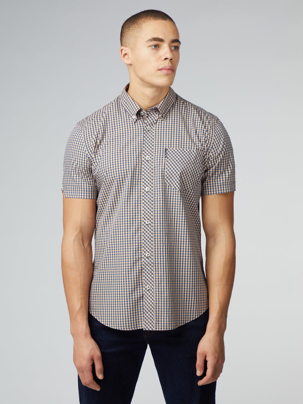 Copper Orange Ben Sherman Signature Short Sleeve Gingham Shirts | 3749BHWIR