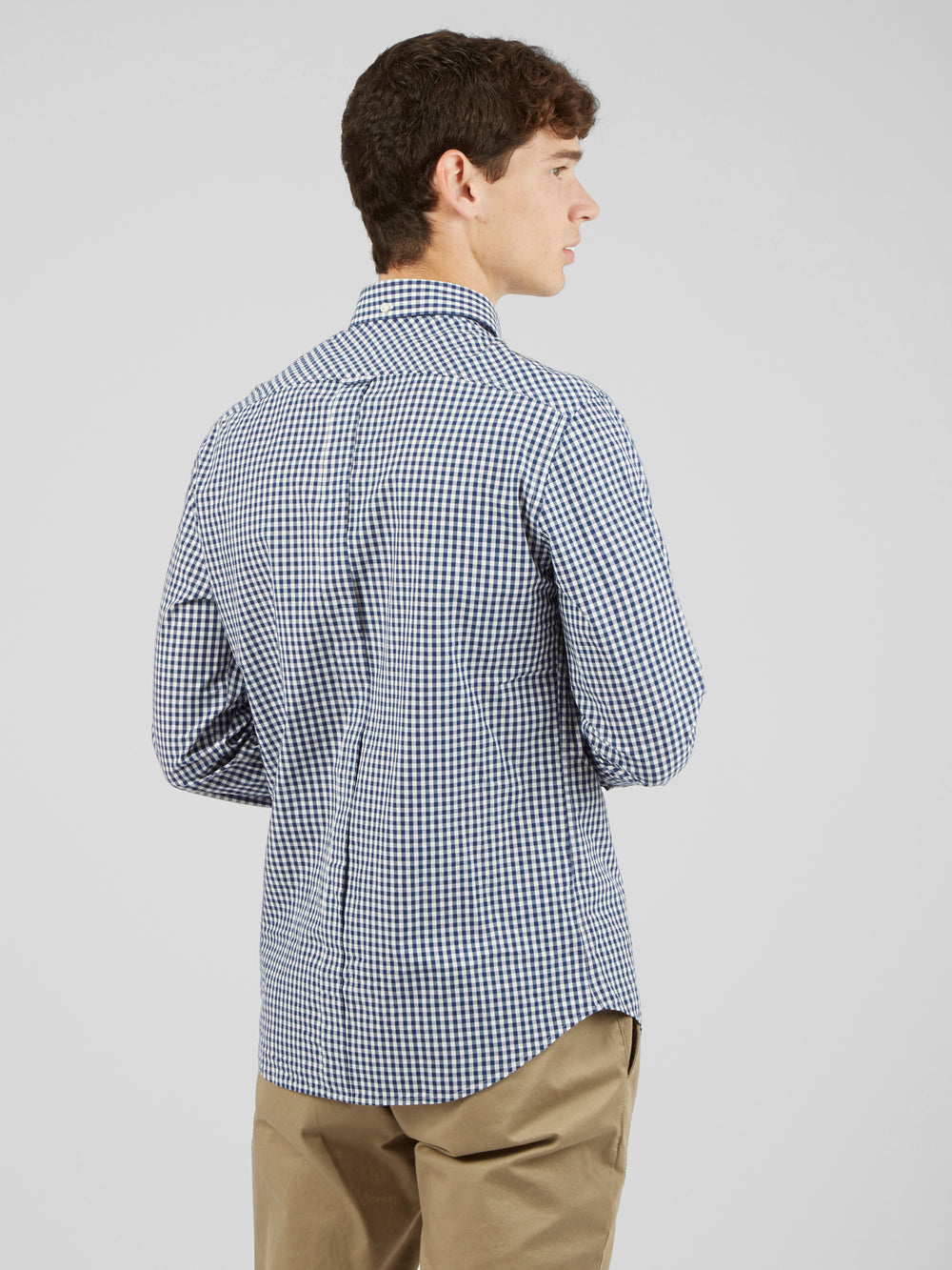 Dark Blue Ben Sherman Signature Long-Sleeve Gingham Shirts | 9530ZWGFJ