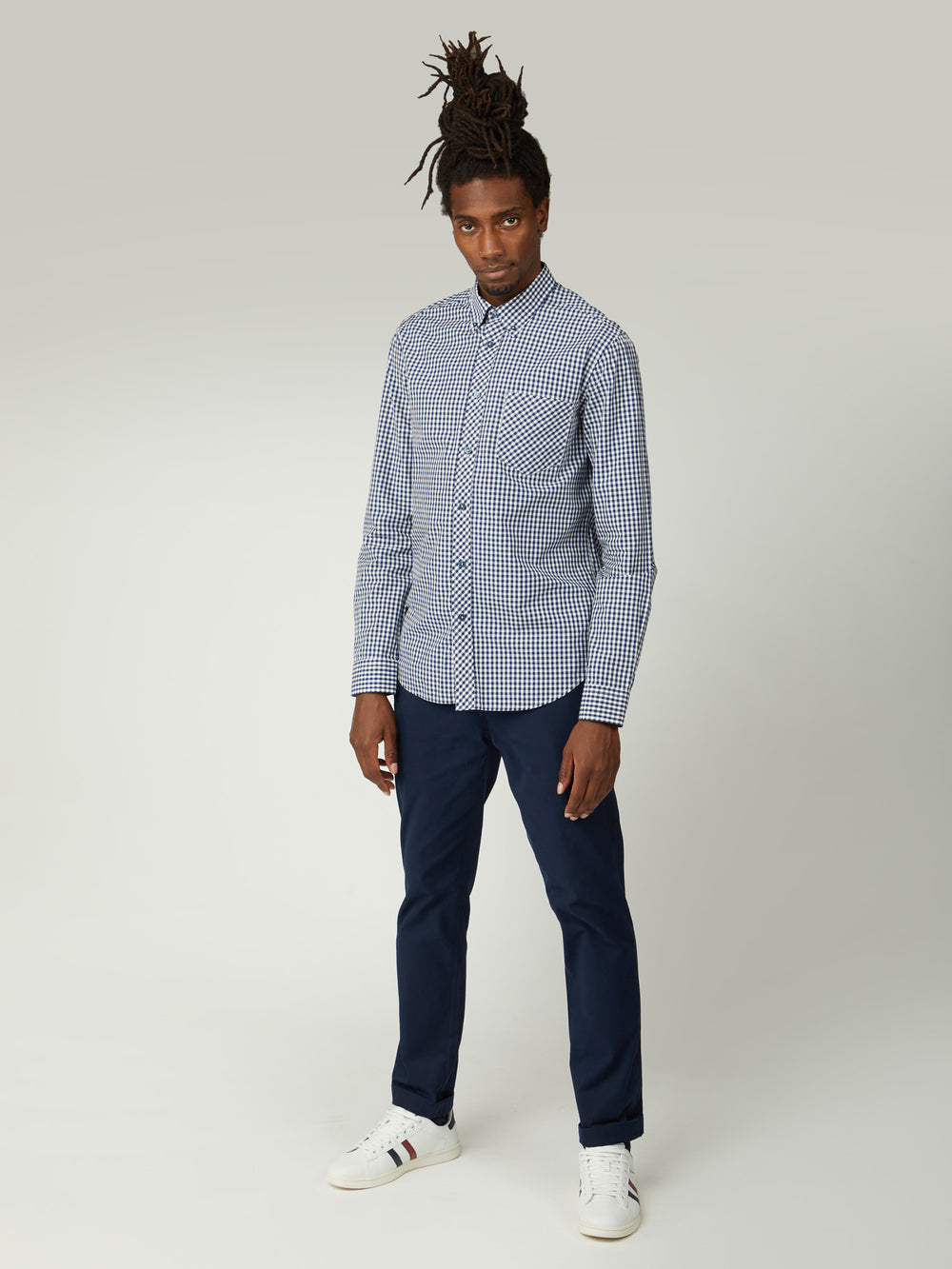 Dark Blue Ben Sherman Signature Long-Sleeve Gingham Shirts | 9530ZWGFJ