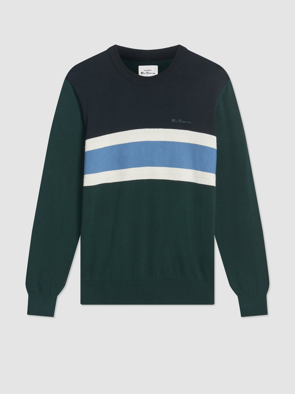 Dark Green Ben Sherman Chest Stripe Crewneck Knitwear | 5967DUSQA