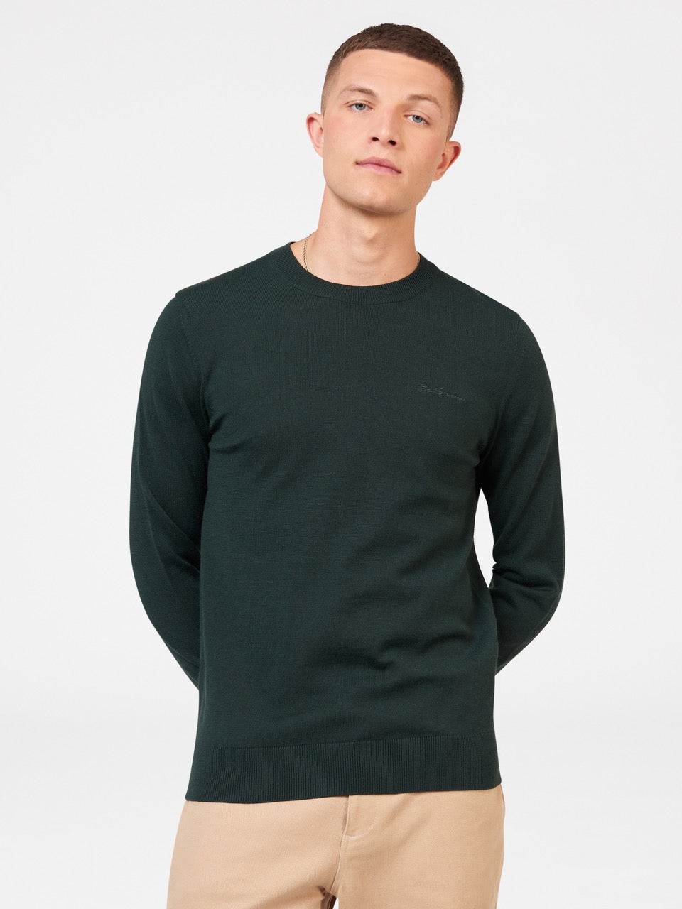 Dark Green Ben Sherman Signature Merino Crewneck Knitwear | 7435OVCKL