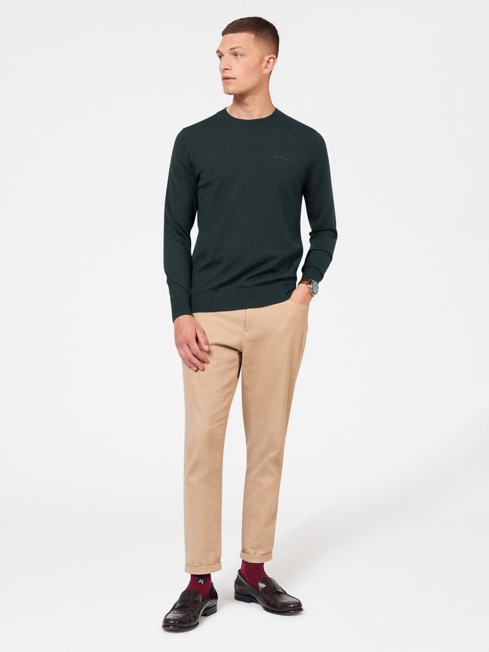 Dark Green Ben Sherman Signature Merino Crewneck Knitwear | 7435OVCKL