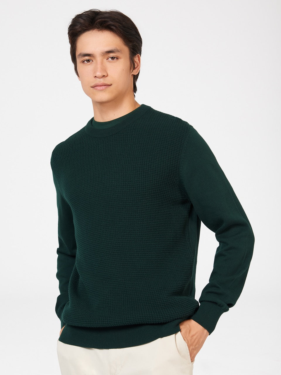 Dark Green Ben Sherman Textured Crewneck Knitwear | 8190MGSDK