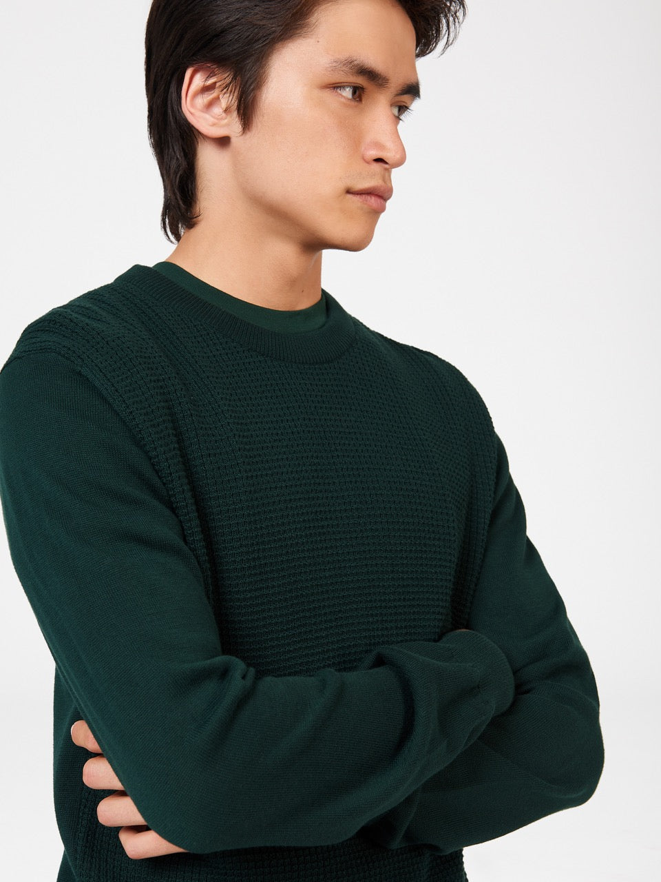 Dark Green Ben Sherman Textured Crewneck Knitwear | 8190MGSDK