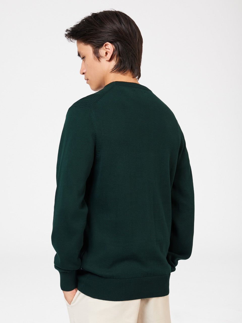 Dark Green Ben Sherman Textured Crewneck Knitwear | 8190MGSDK