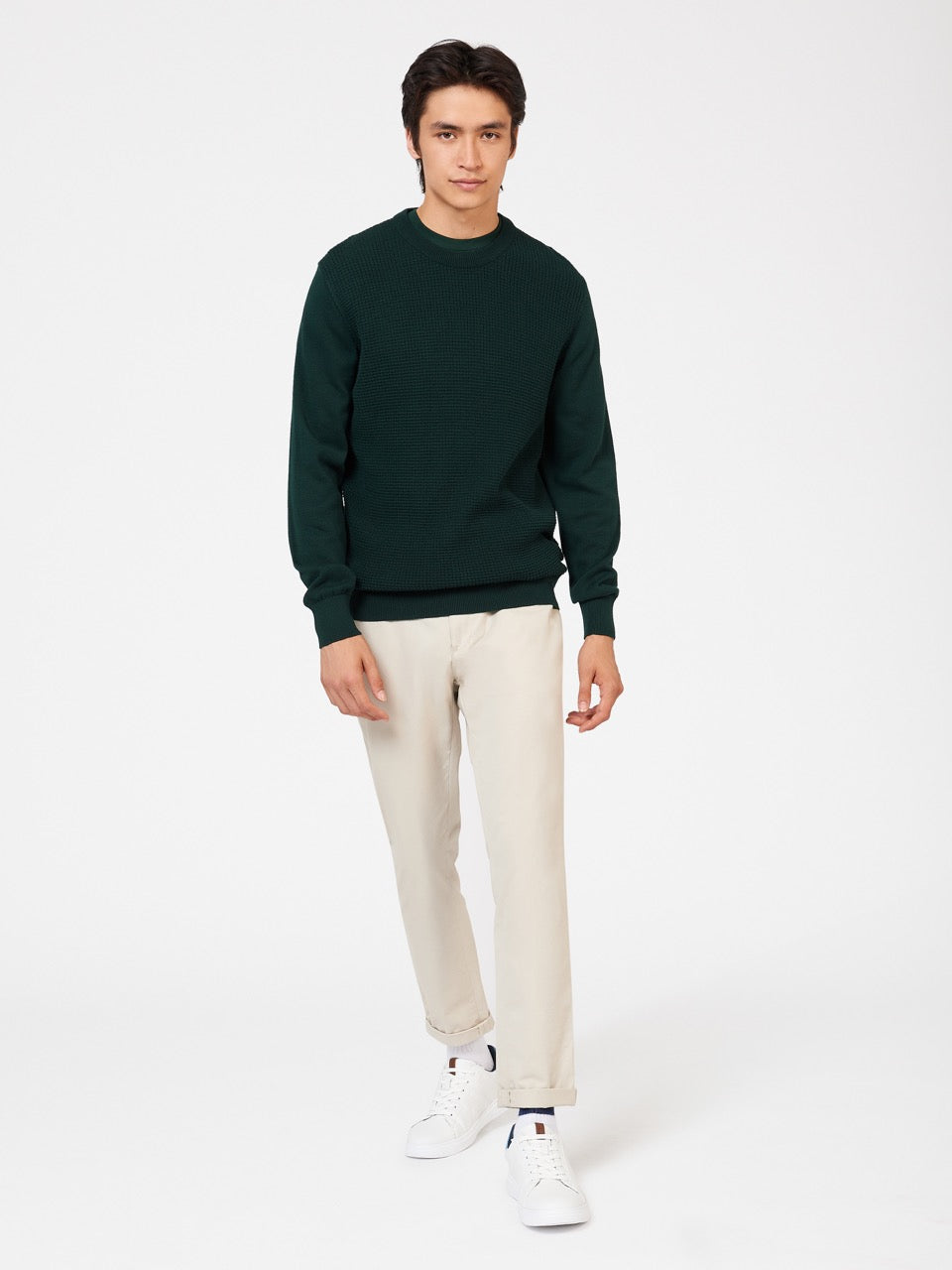 Dark Green Ben Sherman Textured Crewneck Knitwear | 8190MGSDK