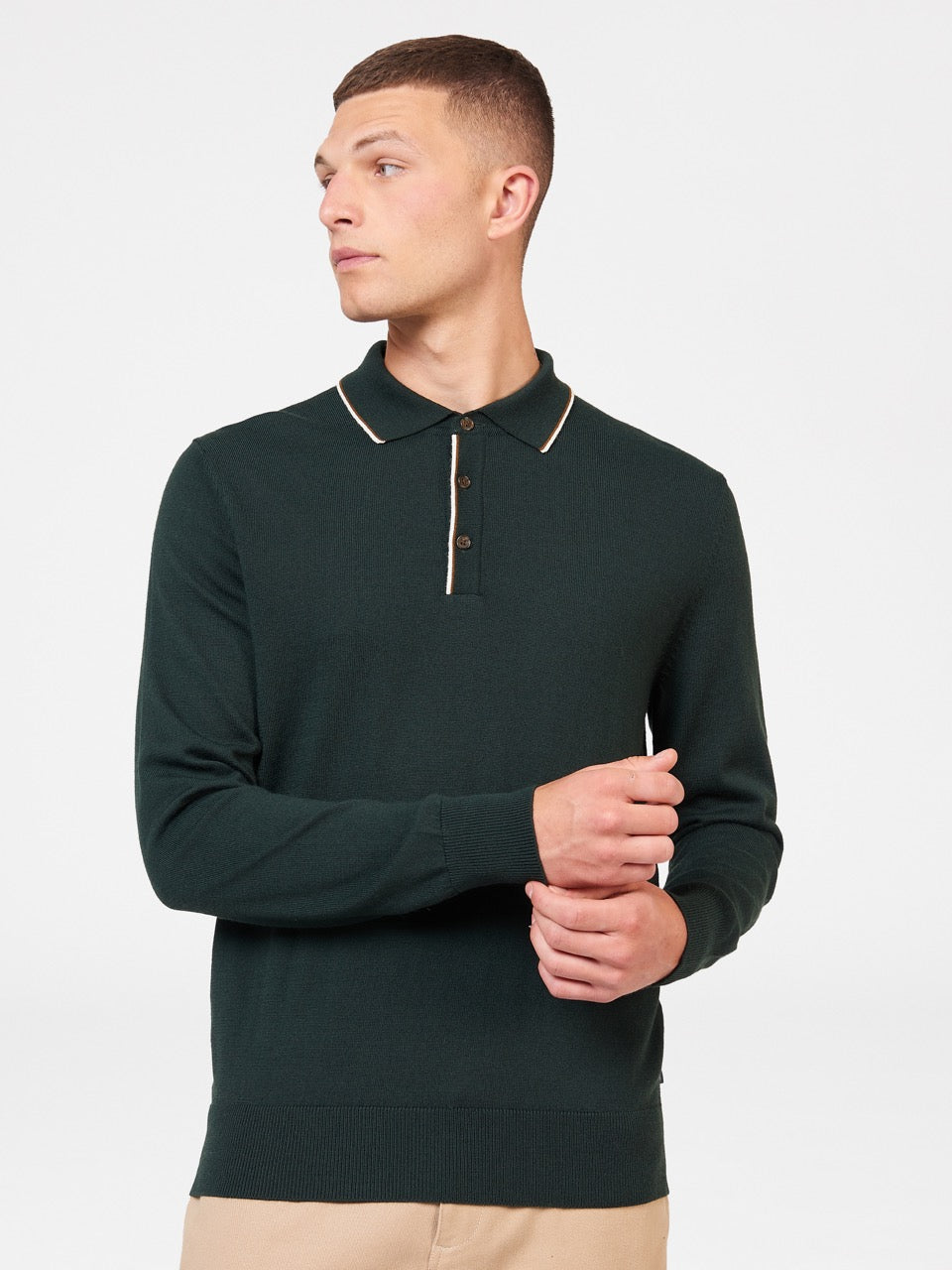 Dark Green Ben Sherman Tipped Merino Polo Neck Sweaters | 6508FLUYX