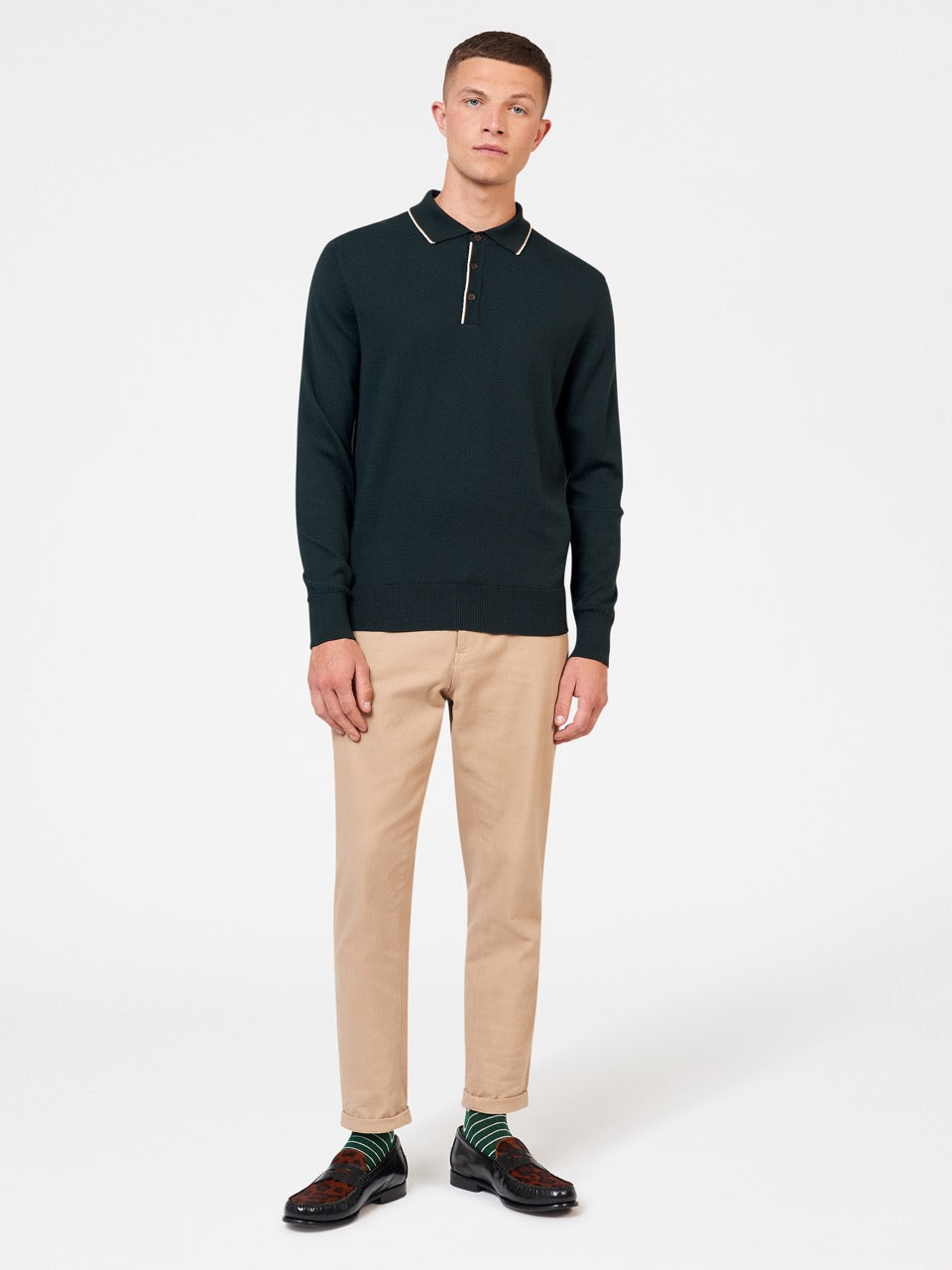 Dark Green Ben Sherman Tipped Merino Polo Neck Sweaters | 6508FLUYX