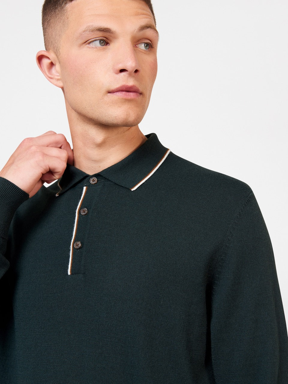 Dark Green Ben Sherman Tipped Merino Polo Neck Sweaters | 6508FLUYX