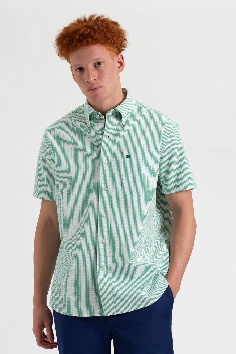 Green Ben Sherman Seersucker Bengal Stripe Shirts | 6185OQTDG