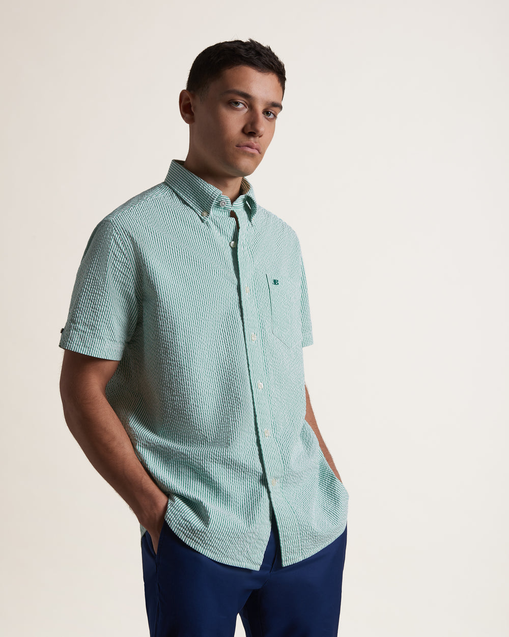 Green Ben Sherman Seersucker Bengal Stripe Shirts | 6185OQTDG