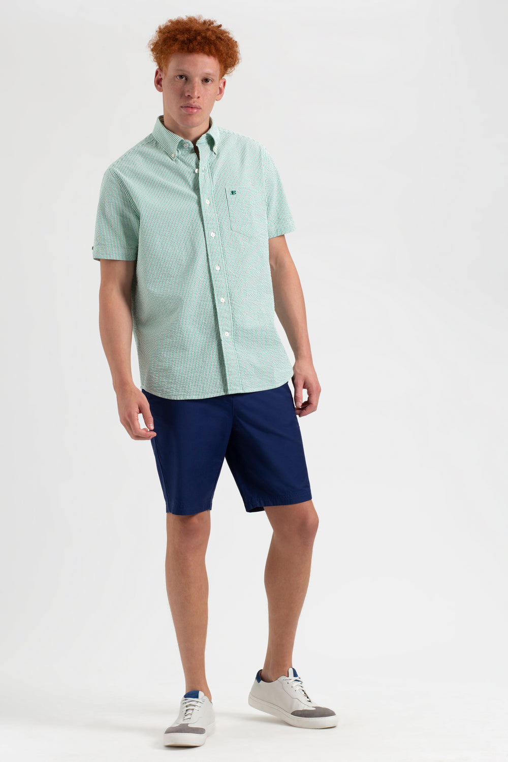 Green Ben Sherman Seersucker Bengal Stripe Shirts | 6185OQTDG