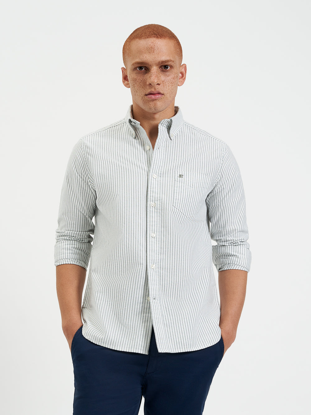 Green Stripes Ben Sherman Brighton Oxford Organic Stripe Green Bengal Stripe Shirts | 0295QOSAV