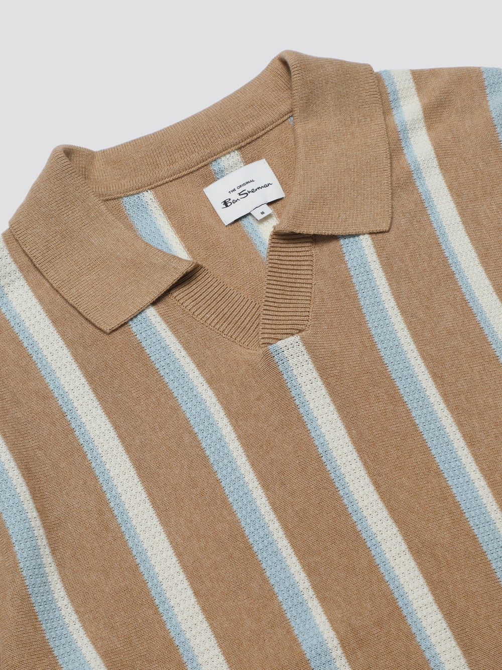 Grey Ben Sherman Vertical Stripe Open Neck Polo Knitwear | 6359TGIMC