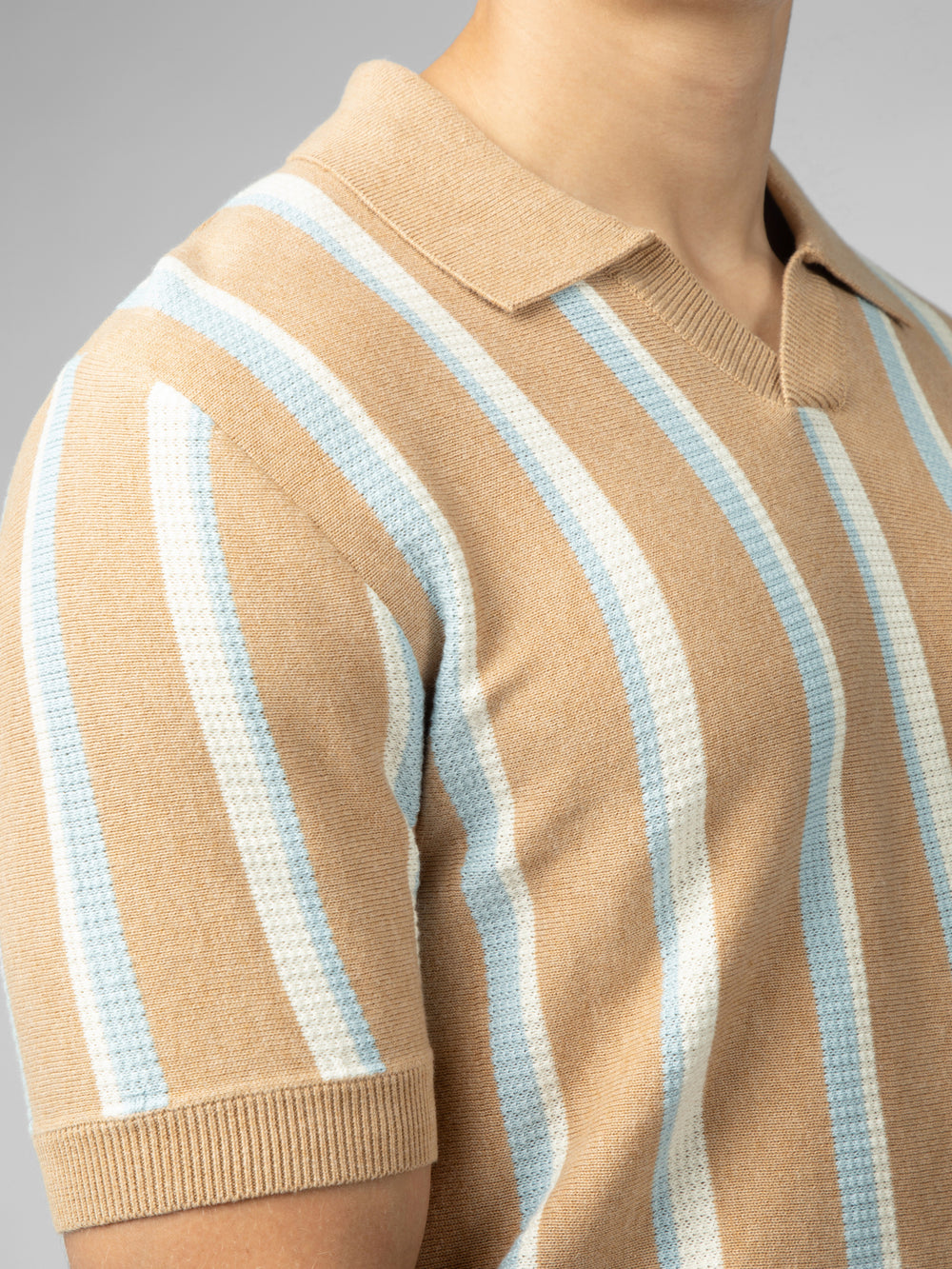 Grey Ben Sherman Vertical Stripe Open Neck Polo Knitwear | 6359TGIMC