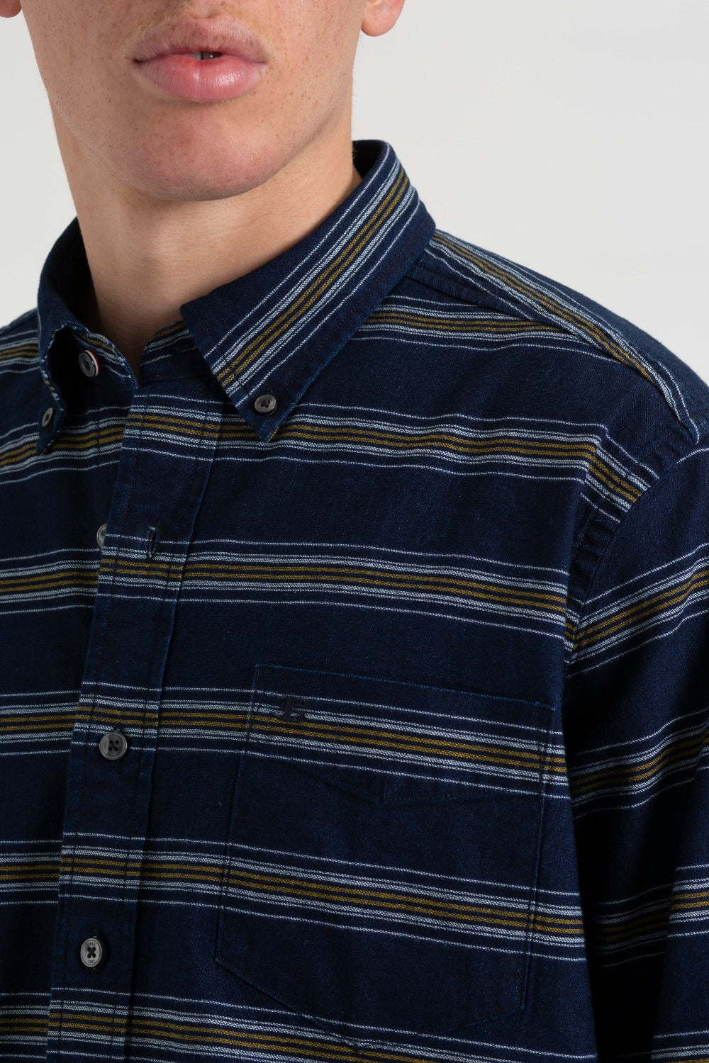 Indigo Ben Sherman Dalston Blues Long Sleeve Indigo Stripe Shirts | 0653PDQOR