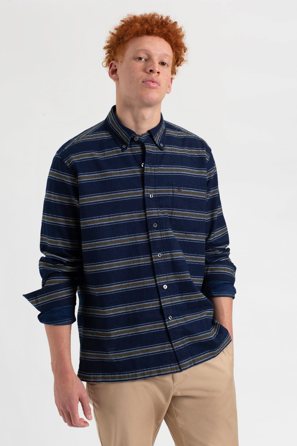 Indigo Ben Sherman Dalston Blues Long Sleeve Indigo Stripe Shirts | 0653PDQOR