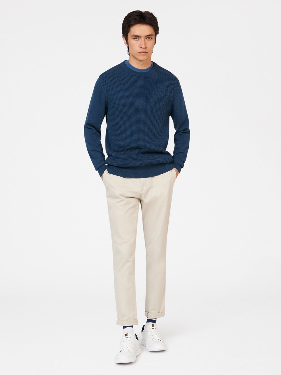 Indigo Ben Sherman Textured Crewneck Knitwear | 1430PYDBX