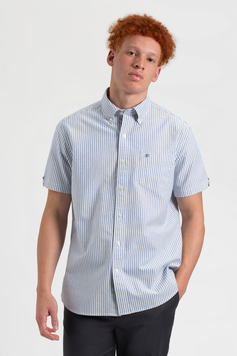 Indigo Stripes Ben Sherman Short Sleeve Brighton Oxford Organic Bengal Stripe Shirts | 5143BPAXF