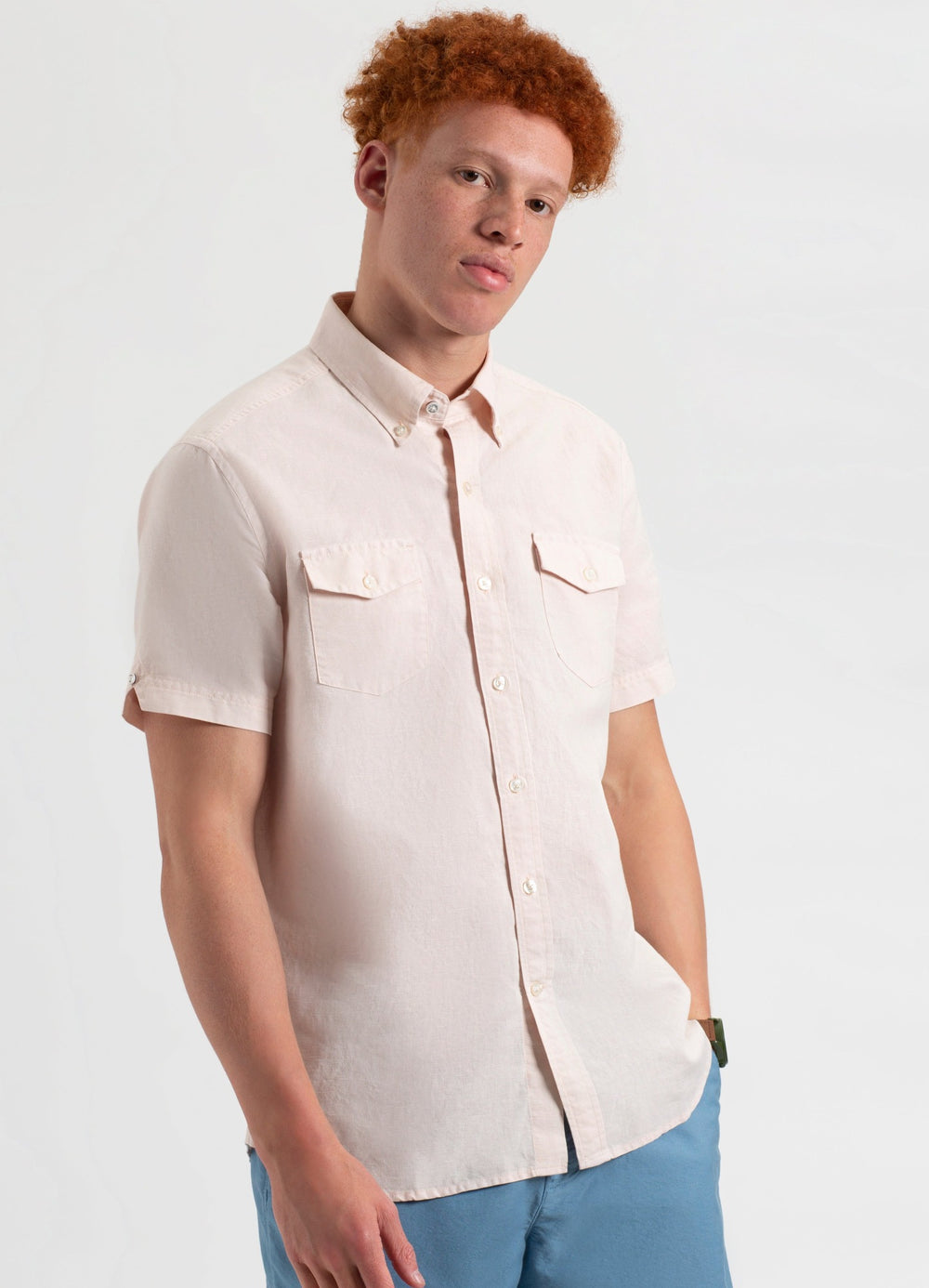 Light Pink Ben Sherman Garment Dye Linen Shirts | 8412UBIEH