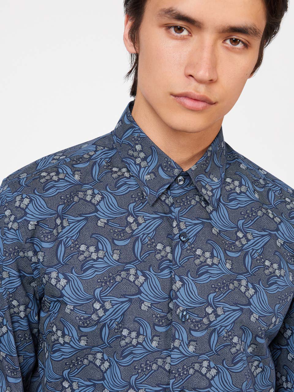 Navy Ben Sherman Art Nouveau Floral Shirts | 7902APLZG