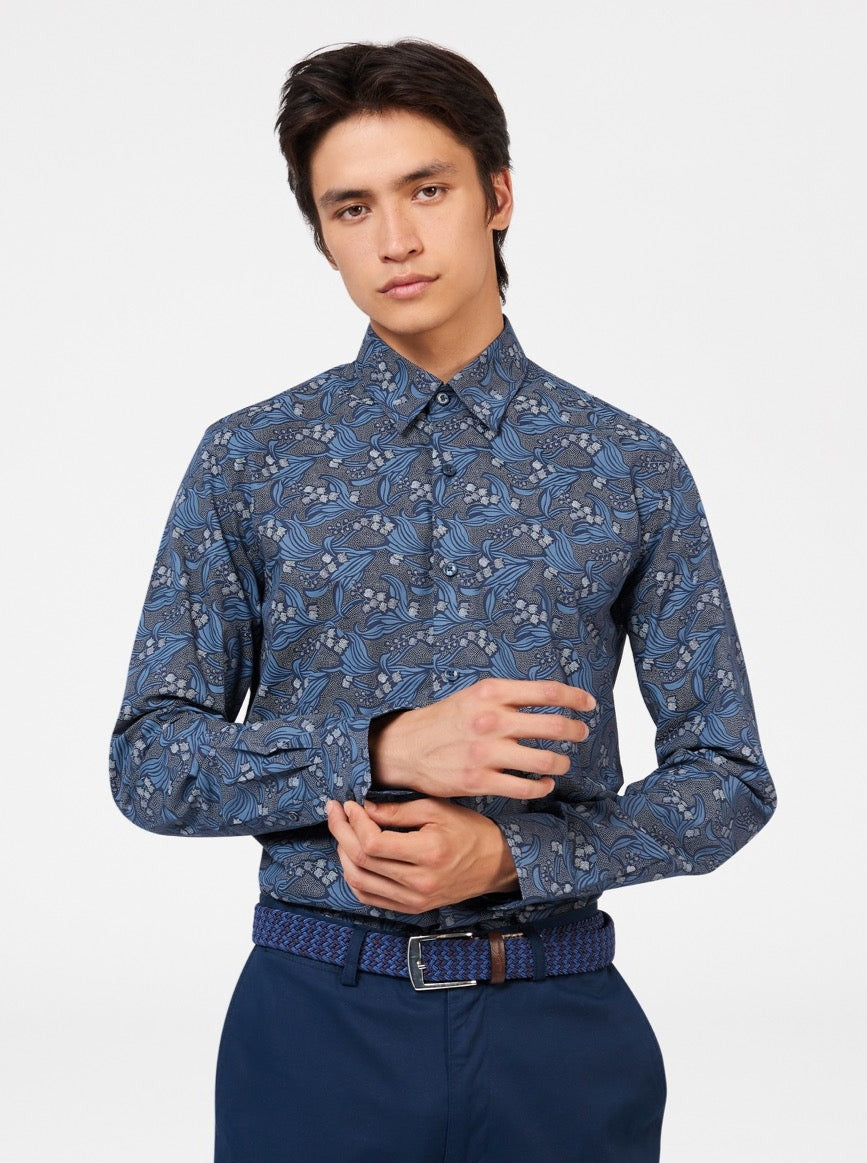 Navy Ben Sherman Art Nouveau Floral Shirts | 7902APLZG