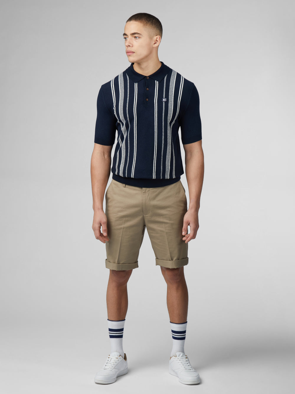 Navy Ben Sherman B by Ben Sherman Crinkle Cotton Stripe Polo Knitwear | 4937NUCGK