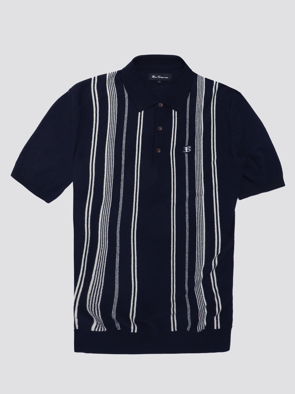 Navy Ben Sherman B by Ben Sherman Crinkle Cotton Stripe Polo Knitwear | 4937NUCGK