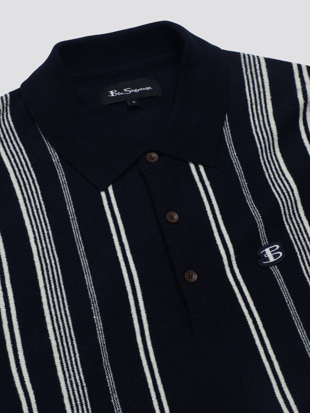 Navy Ben Sherman B by Ben Sherman Crinkle Cotton Stripe Polo Knitwear | 4937NUCGK