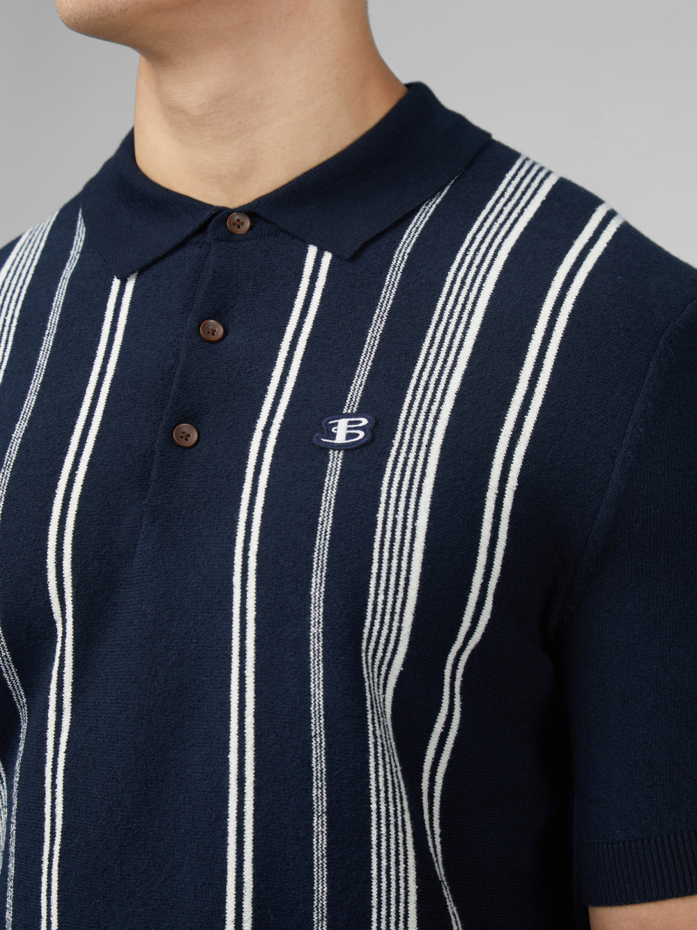 Navy Ben Sherman B by Ben Sherman Crinkle Cotton Stripe Polo Knitwear | 4937NUCGK